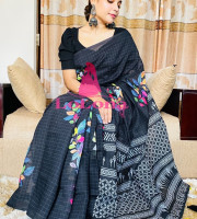 ব্লাউজ পিছ সহ ডিজিটাল প্রিন্ট শাড়ি কোড DP-6047