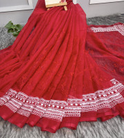 Semi Moslin Embroidery Saree Em-144